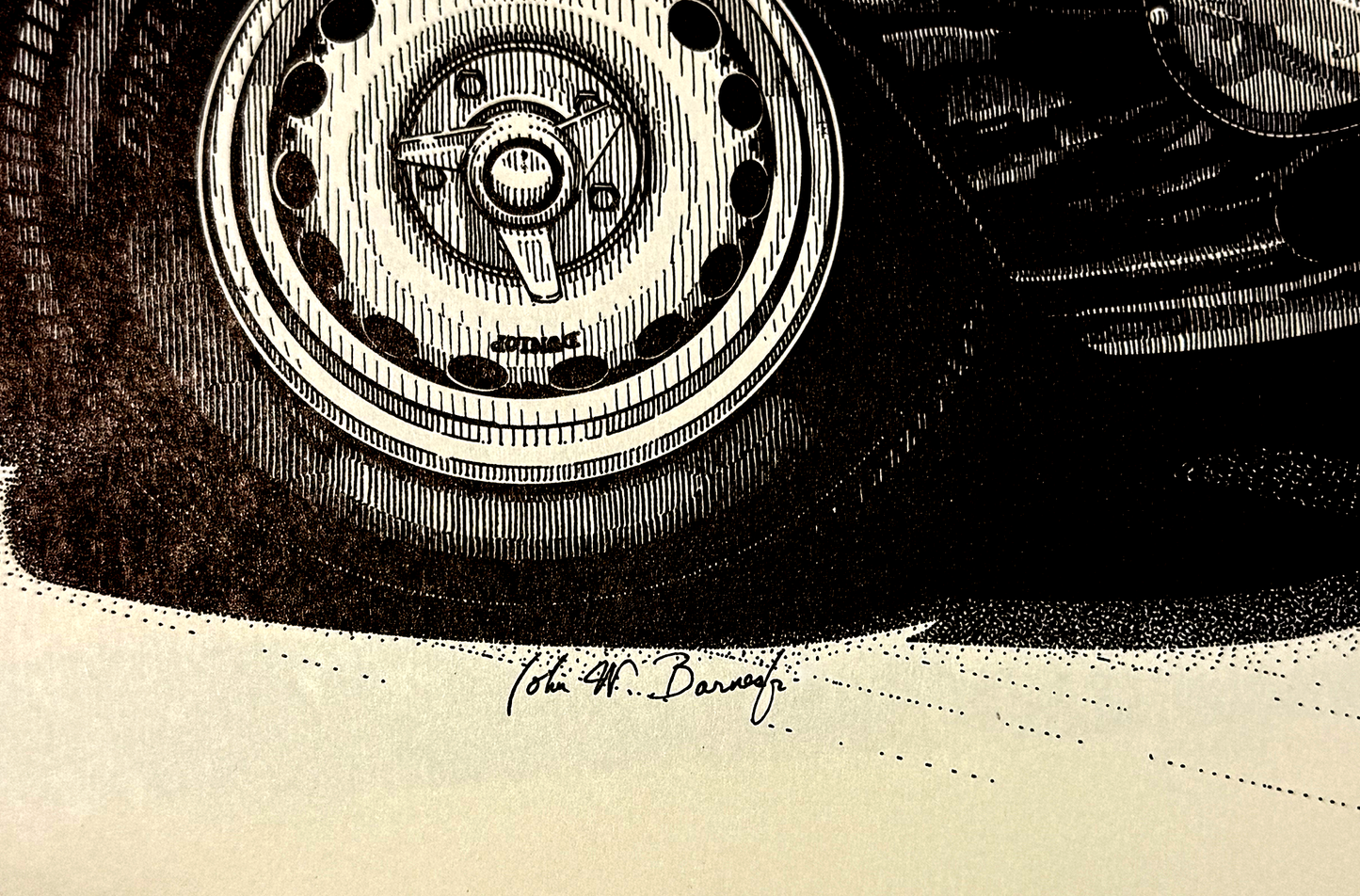 1970 Jaguar D-Type - Original Pen & Ink Drawing by John W. Barnes, Jr.