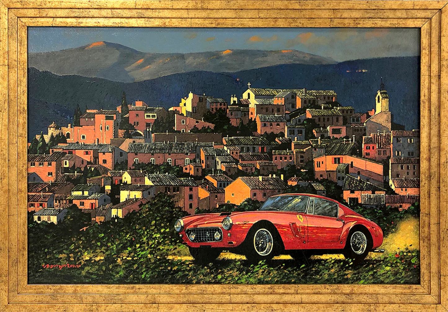 Original Painting by Barry Rowe - Mediterranean Light, SWB Ferrari 250 GT Roussillon, Provence