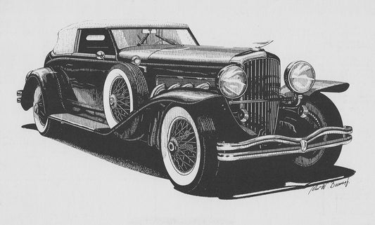 1934 Duesenberg SJ - 1973 Original Pen & Ink Drawing by John W. Barnes, Jr.