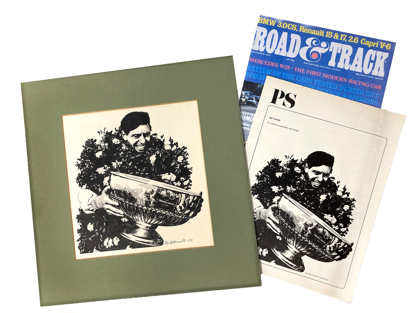 1971 Jim Clark Portrait - Original Pen & Ink Drawing by John W. Barnes, Jr.