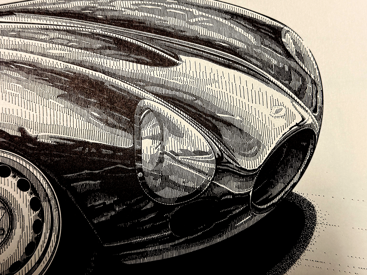 1970 Jaguar D-Type - Original Pen & Ink Drawing by John W. Barnes, Jr.