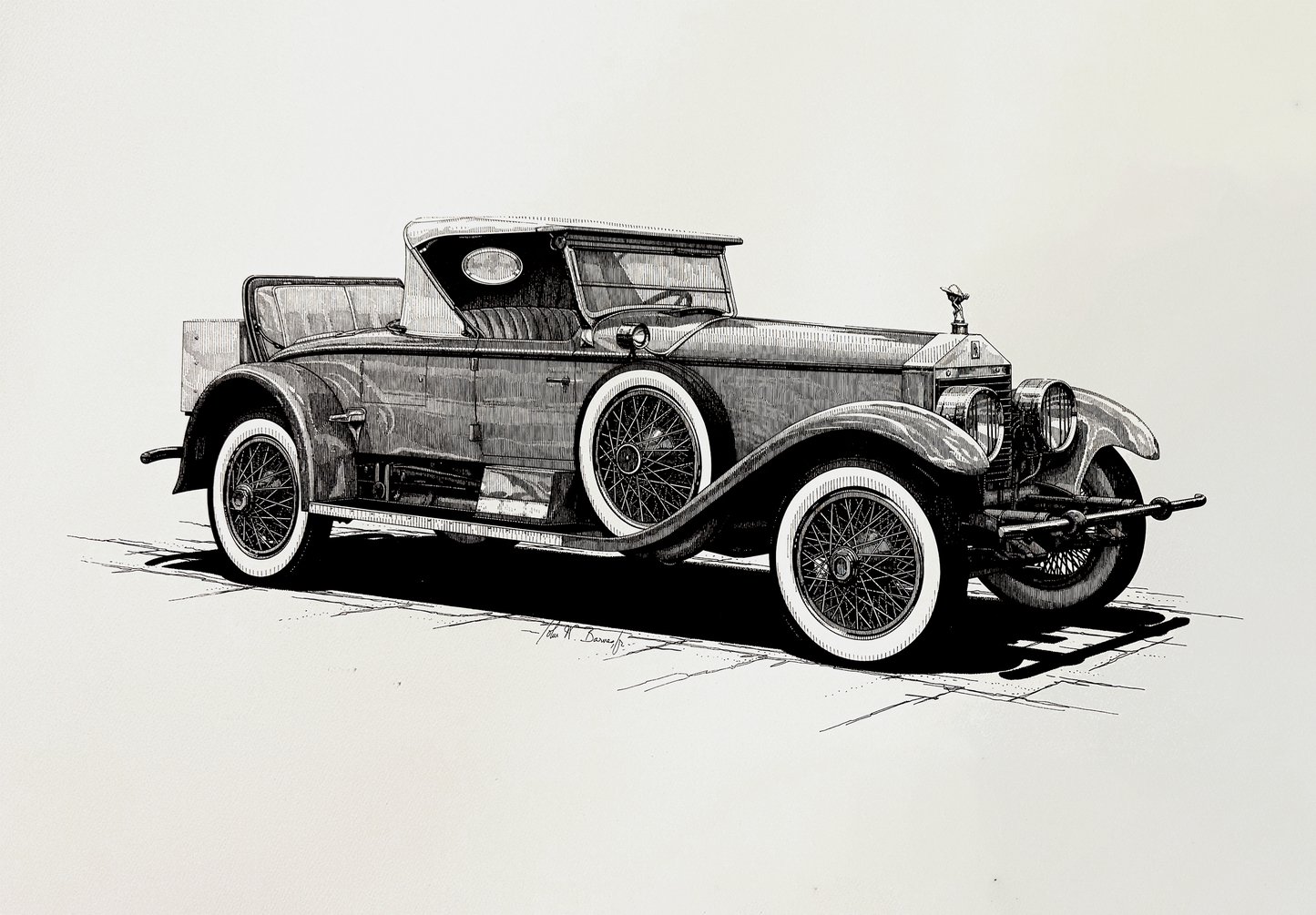 Rolls Royce "Picadilly" - 1973 Original Pen & Ink Drawing by John W. Barnes, Jr.